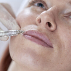Lady having lips injected with filler
